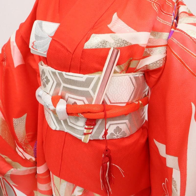 七五三着物11点セット7歳 女の子 束ね熨斗に鞠 子供着物 赤 化繊 11RR2