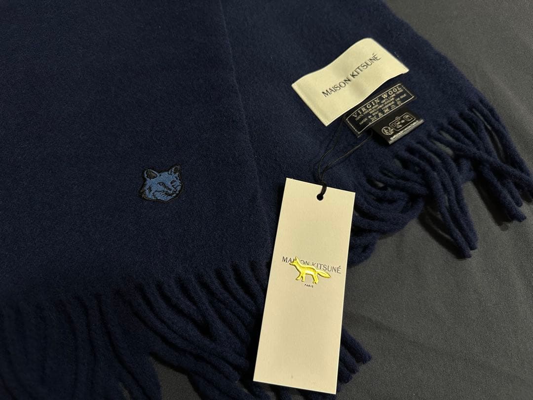 MAISON KITSUNÉ ネイビー マフラー フリンジ付き