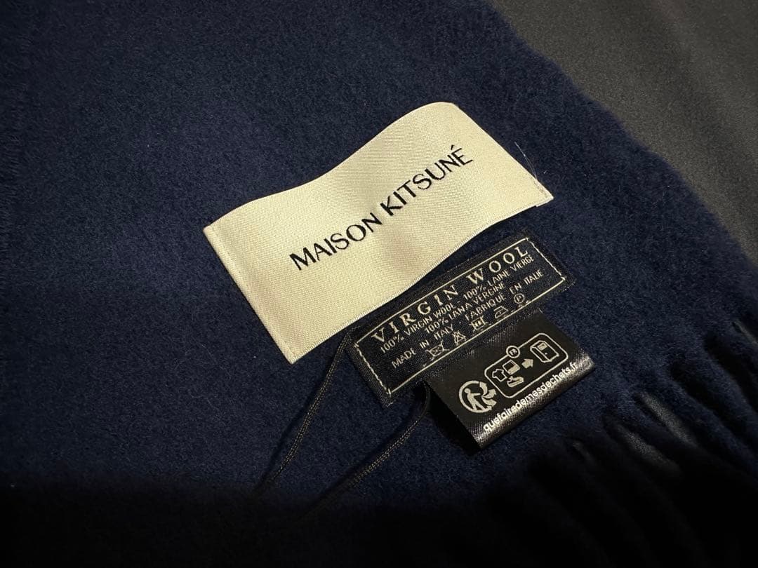 MAISON KITSUNÉ ネイビー マフラー フリンジ付き