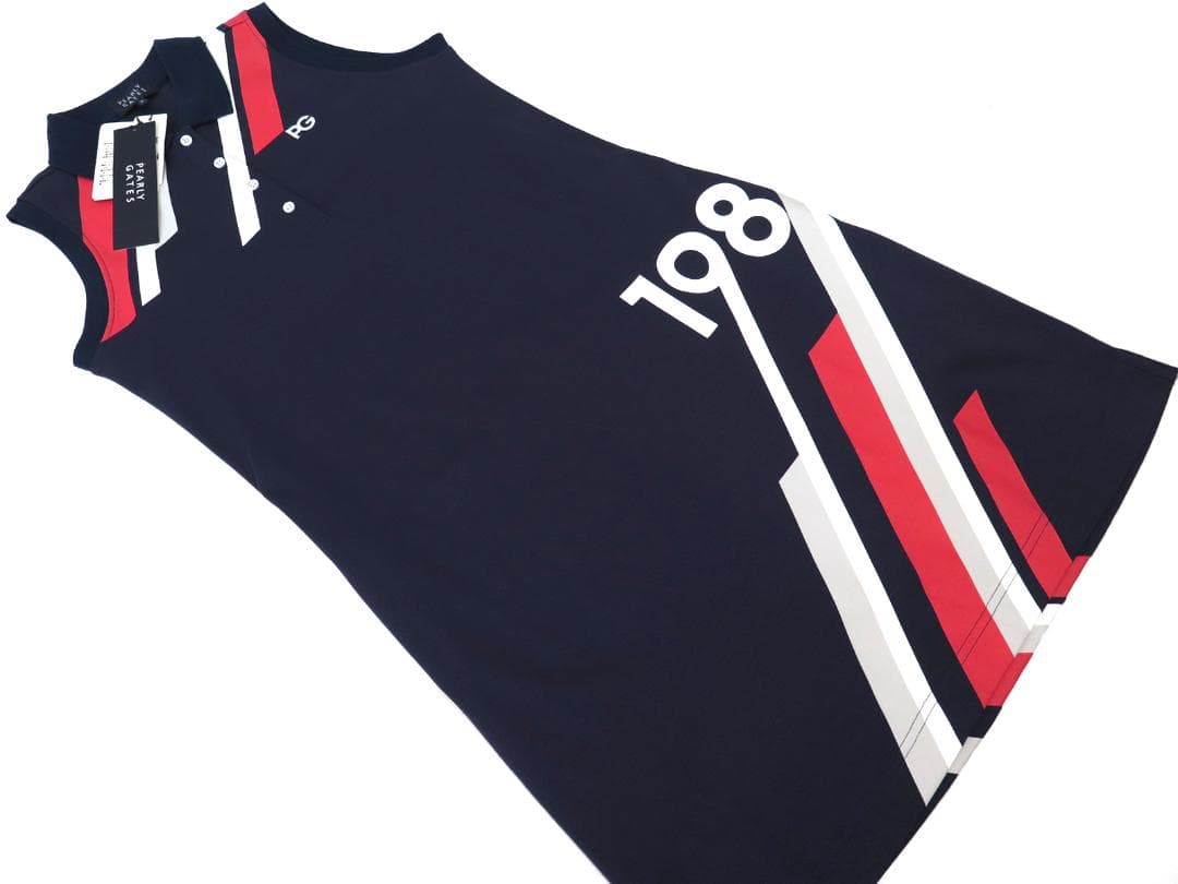 新品● パーリーゲイツ ●配色ライン ノースリーブ ワンピース　ネイビー/S