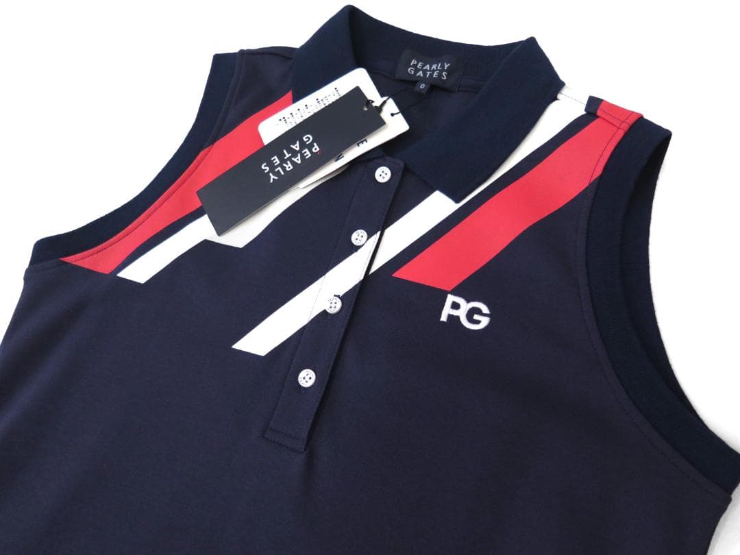 新品● パーリーゲイツ ●配色ライン ノースリーブ ワンピース　ネイビー/S