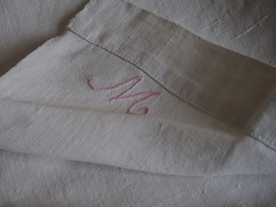イニシャルM シャンブルリネン ベッドリネン ホワイトリネン/K247