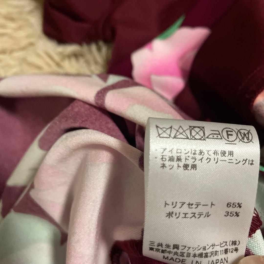 レオナール　ボルドー七分袖ワンピース38 【１回着用済み中古美品】