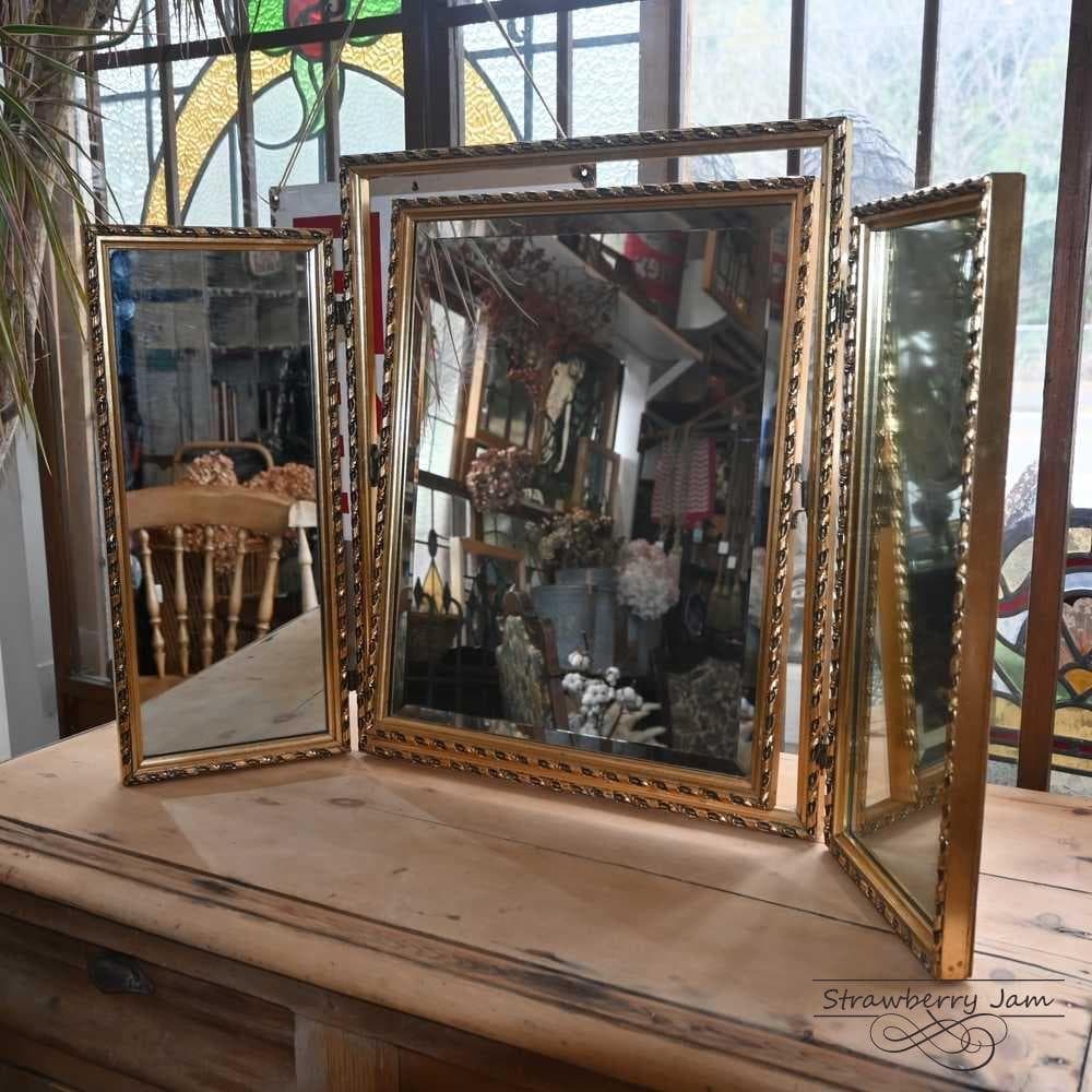 L3710-71 英国アンティーク デコラクティブ ミラー Mirror 三面鏡