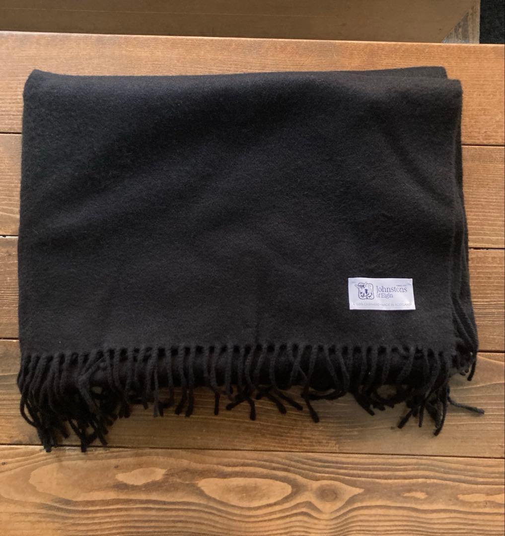 Johnstons of Elgin 大判 カシミヤ ストール 黒