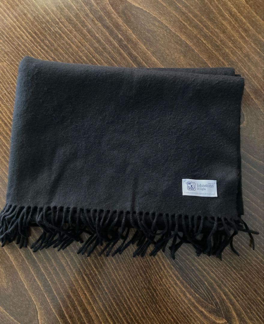 Johnstons of Elgin 大判 カシミヤ ストール 黒