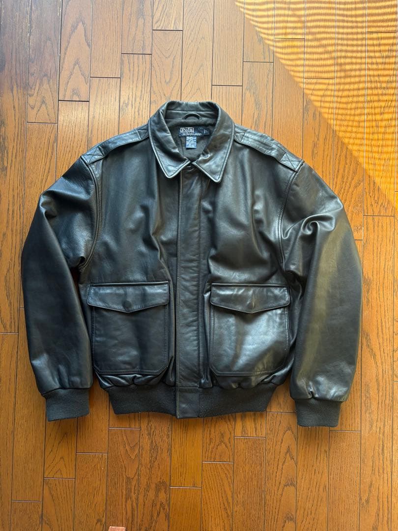90s ポロラルフローレン カウレザー A-2フライトジャケットL - メルカリ