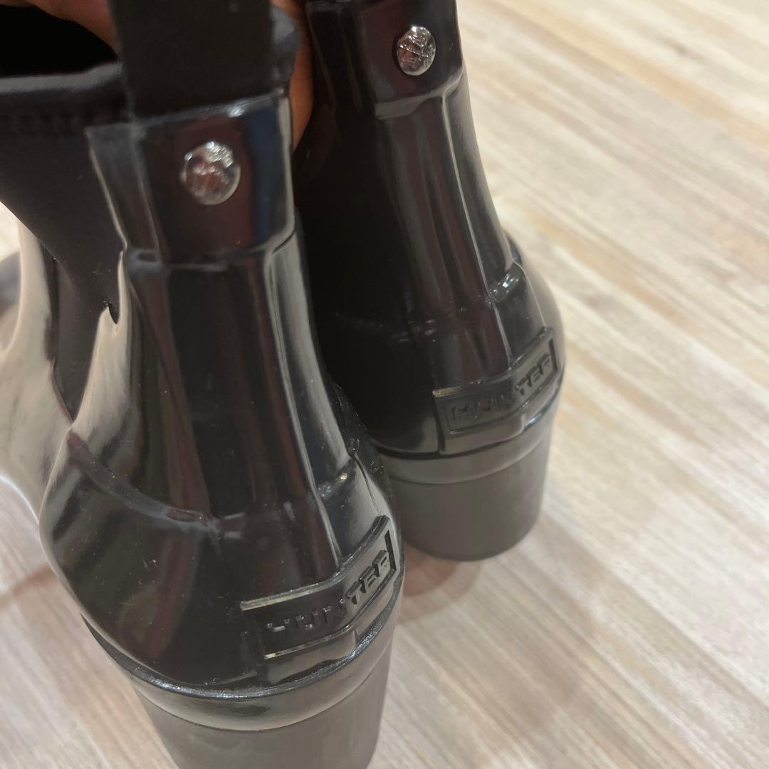 1度着HUNTERハンターリファインド ミッド ヒール グロス レインブーツ38