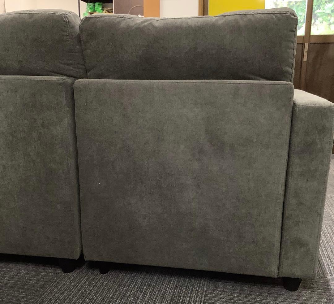 なら 極上中古！ニトリ ソファベッド 布張り 収納付きカウチソファ グレー