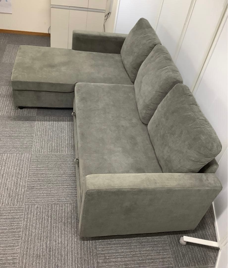 なら 極上中古！ニトリ ソファベッド 布張り 収納付きカウチソファ グレー