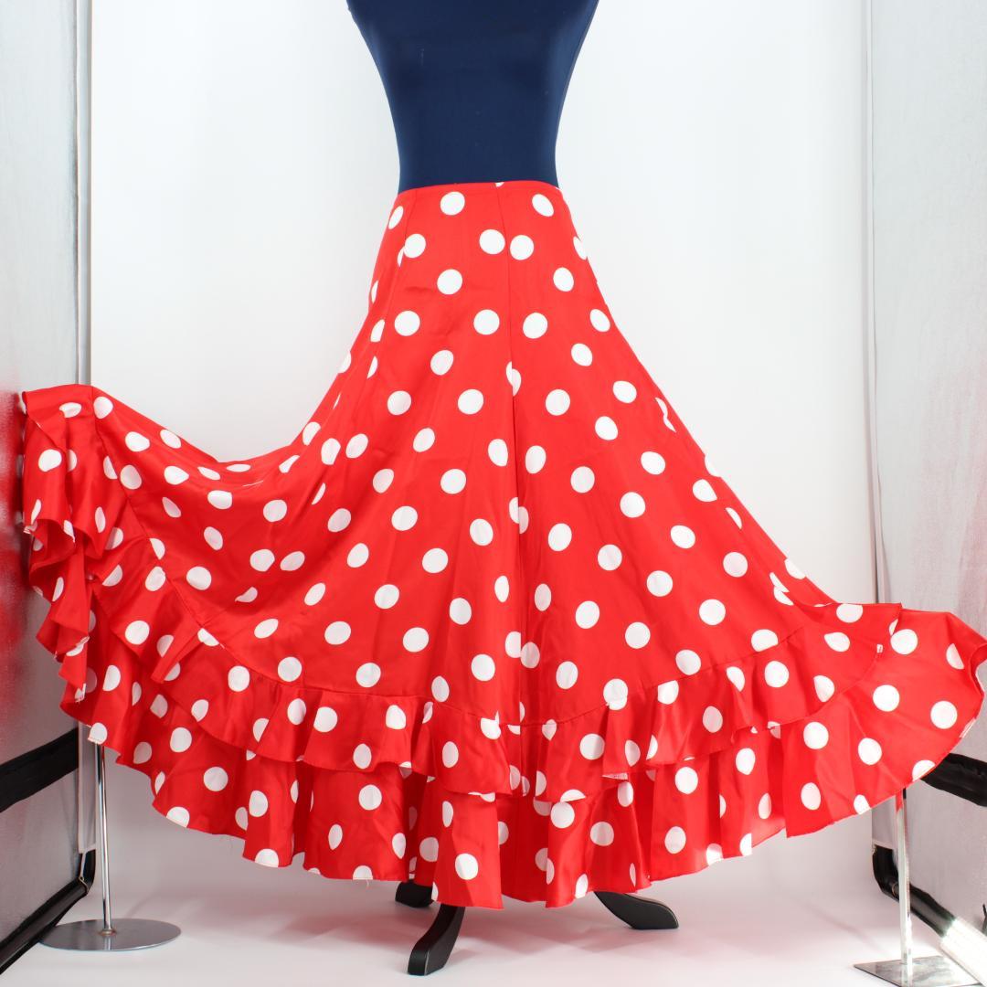 フラメンコ衣装】レッド ファルダ スカート ボランテ ドット 水玉 赤