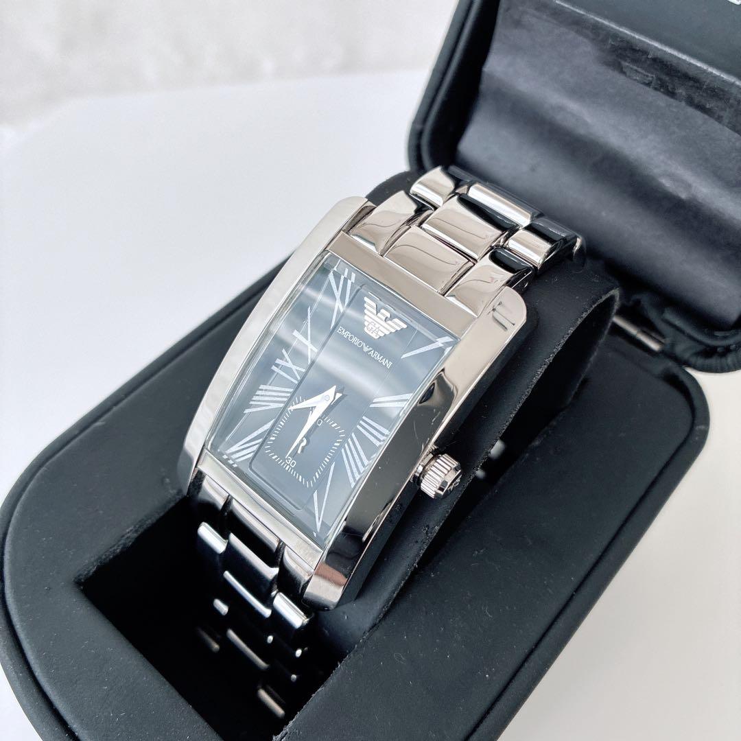 エンポリオ アルマーニ メンズ腕時計 スモセコ スクエア 極美品 稼働