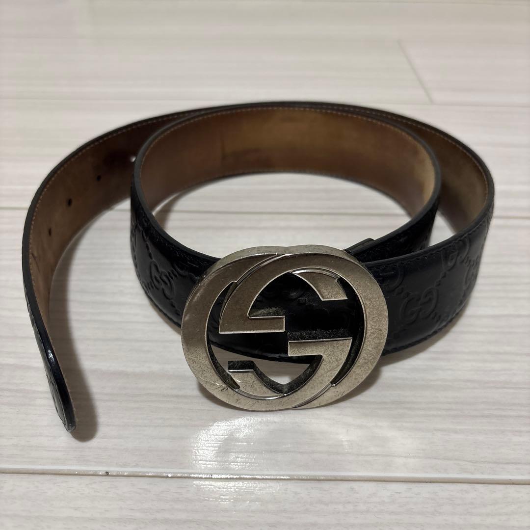 GUCCI ブラックレザーベルト ダブルGロゴ - メルカリ