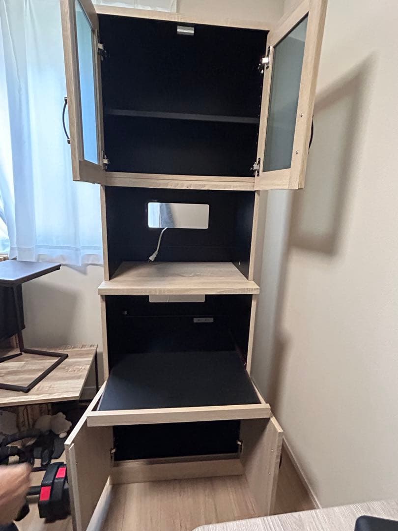 ガラス扉コンセント付き 食器棚 キッチンボード レンジラック 幅60 高さ180