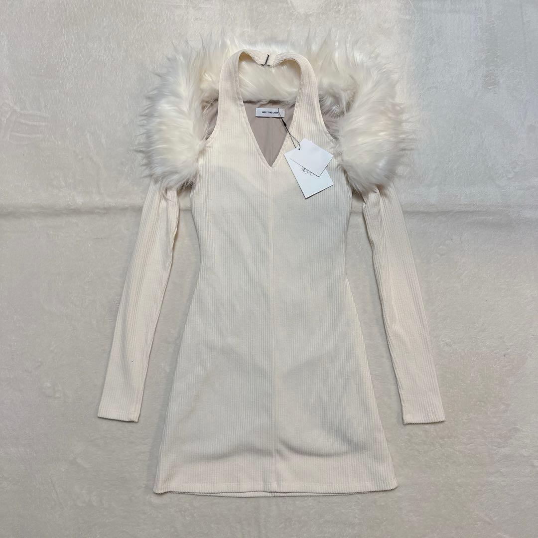 未使用 Melt the lady wide fur mini dress