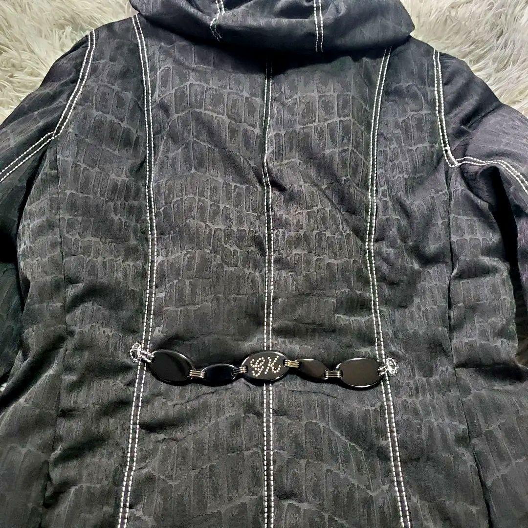 ​美品 伊太利屋 GK ダウンコート クロコ型押し ラメ 異素材 ブラック 9号