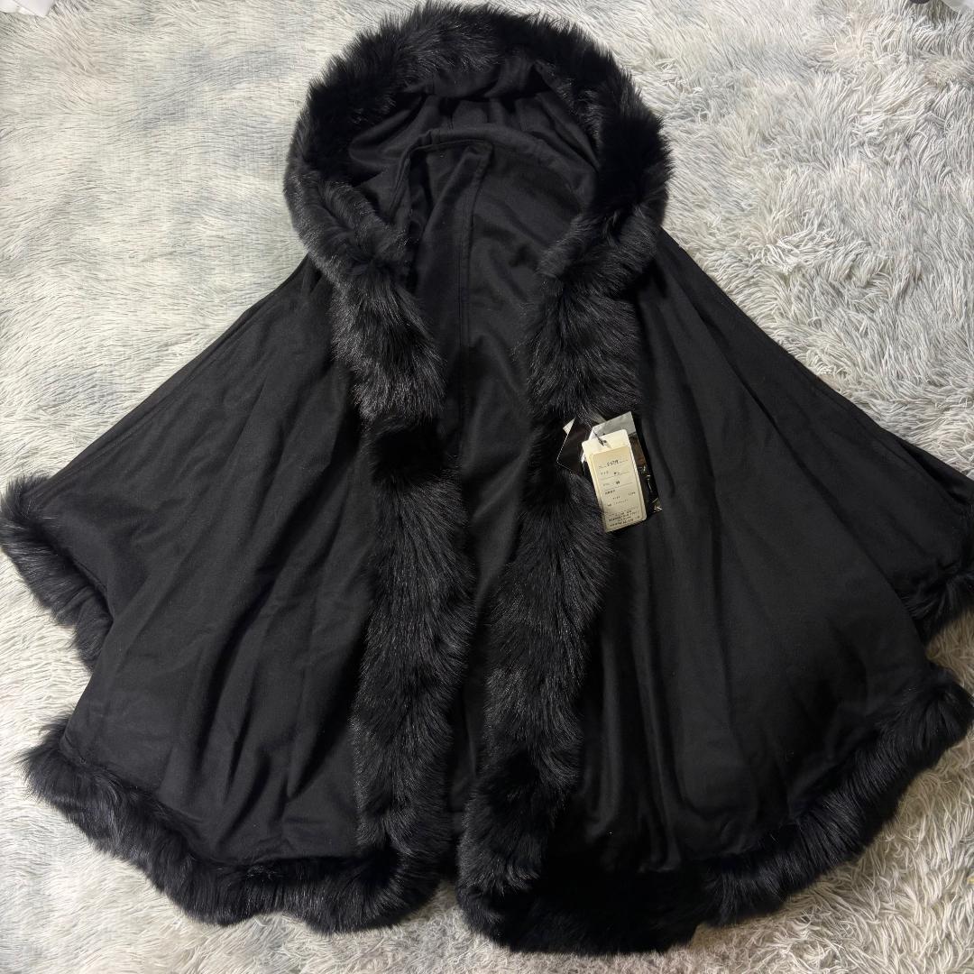 新品タグ付 サガファー ブルーフォックス カシミヤ100% ポンチョ 黒 M-L
