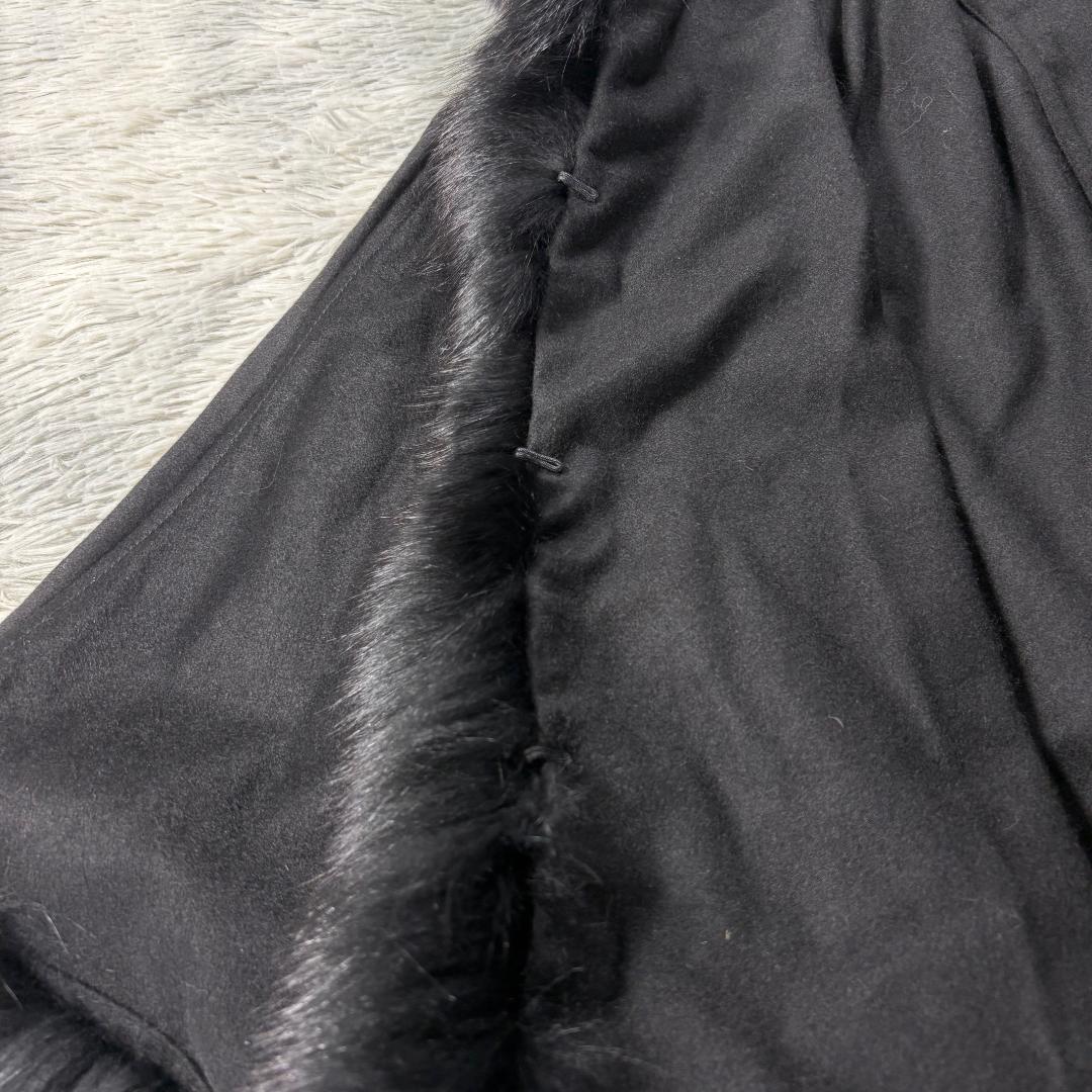 新品タグ付 サガファー ブルーフォックス カシミヤ100% ポンチョ 黒 M-L