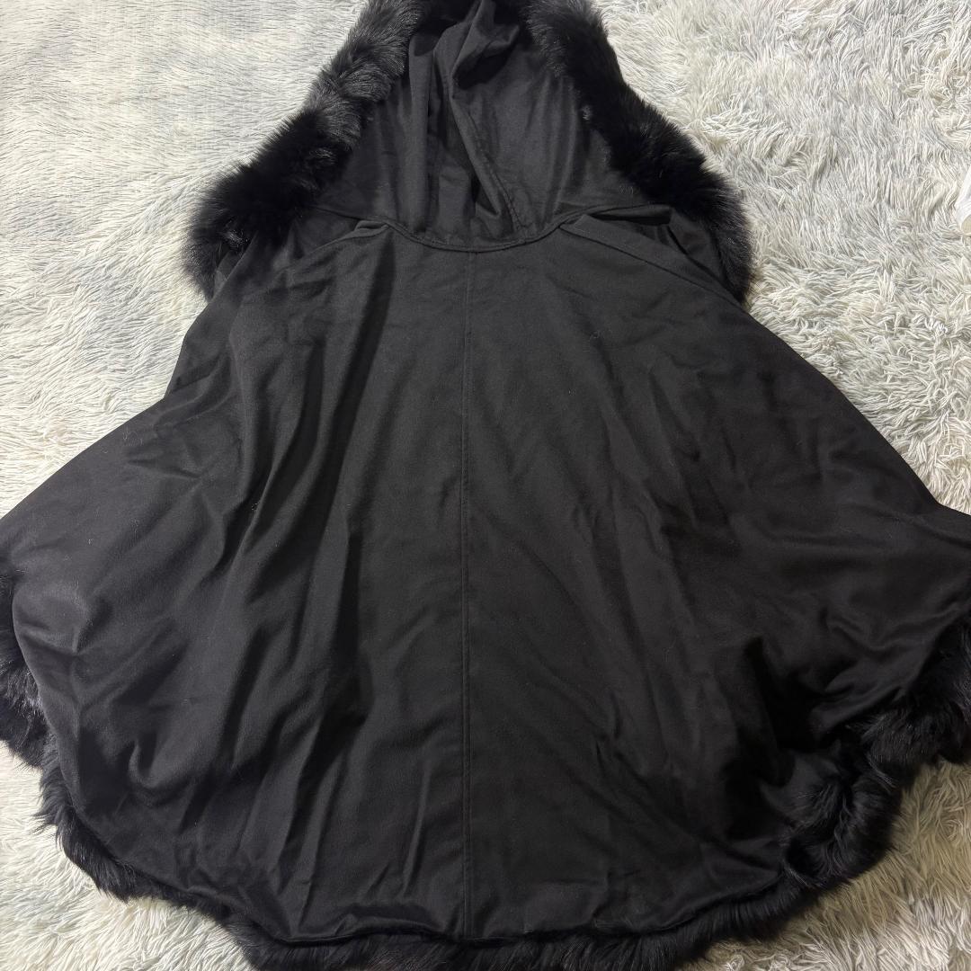 新品タグ付 サガファー ブルーフォックス カシミヤ100% ポンチョ 黒 M-L