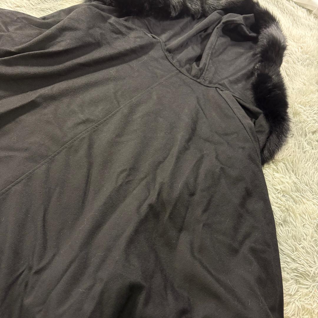 新品タグ付 サガファー ブルーフォックス カシミヤ100% ポンチョ 黒 M-L