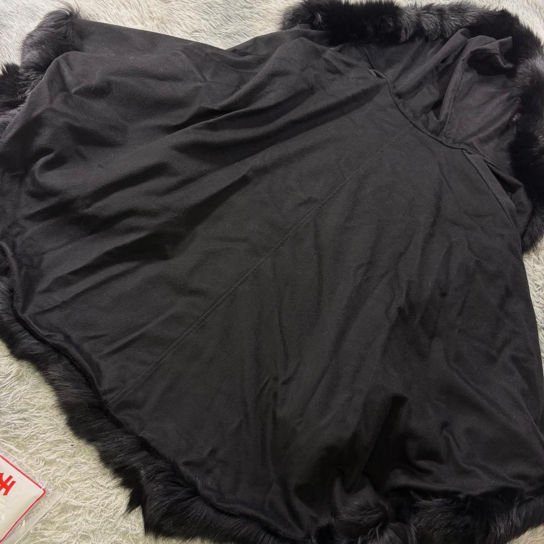 新品タグ付 サガファー ブルーフォックス カシミヤ100% ポンチョ 黒 M-L