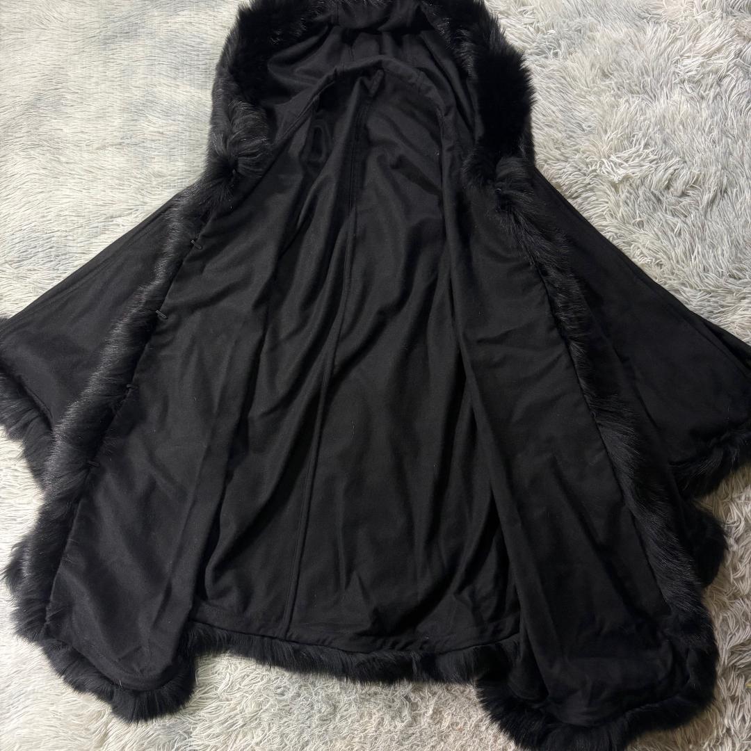 新品タグ付 サガファー ブルーフォックス カシミヤ100% ポンチョ 黒 M-L