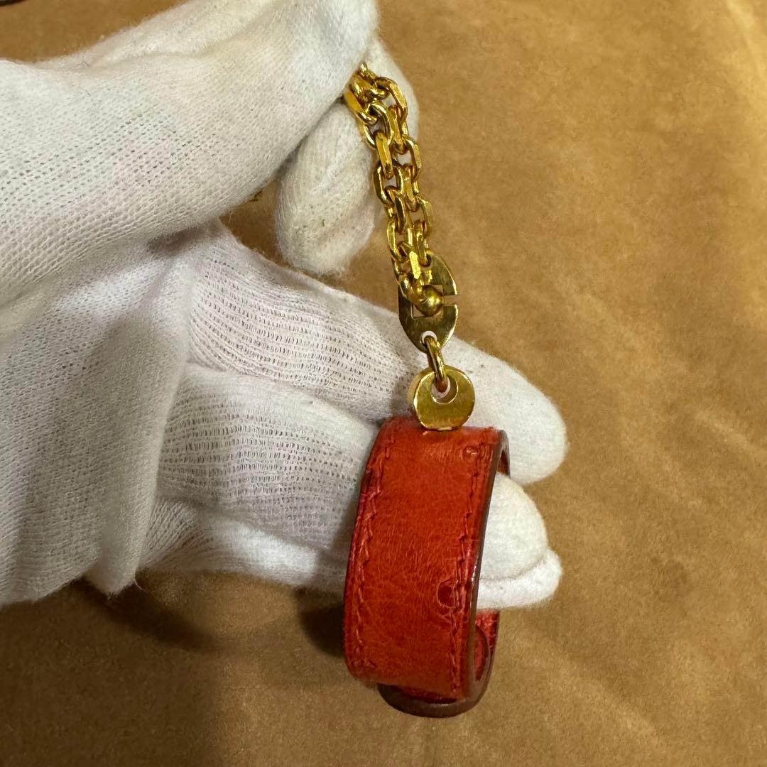 HERMES エルメス グローブホルダー スカーフリング オーストリッチ 赤