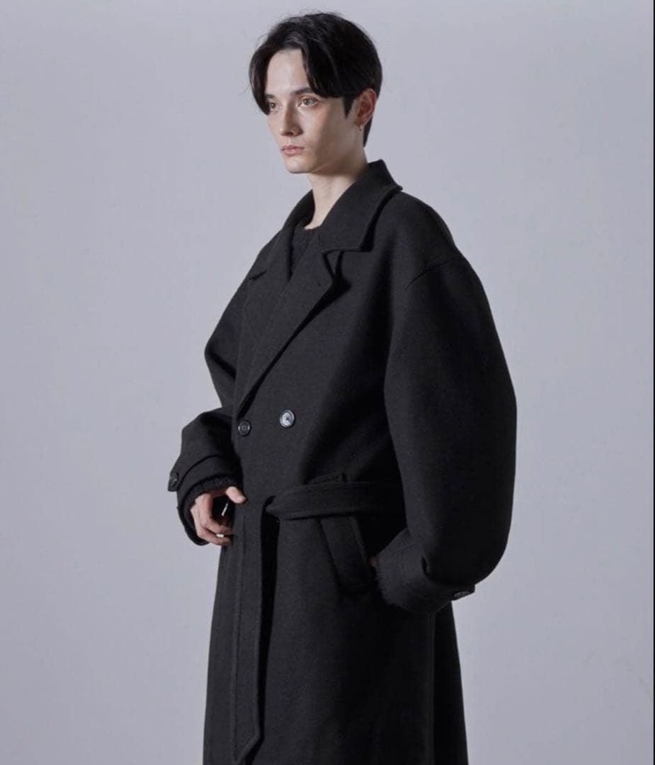 CLEL テックメルトンルーズ ダブルチェスターコート ブラック S