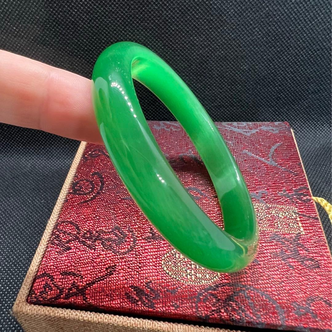 天然高氷種水緑翡翠キャツアイのパワーストーンバングル　番号AB940