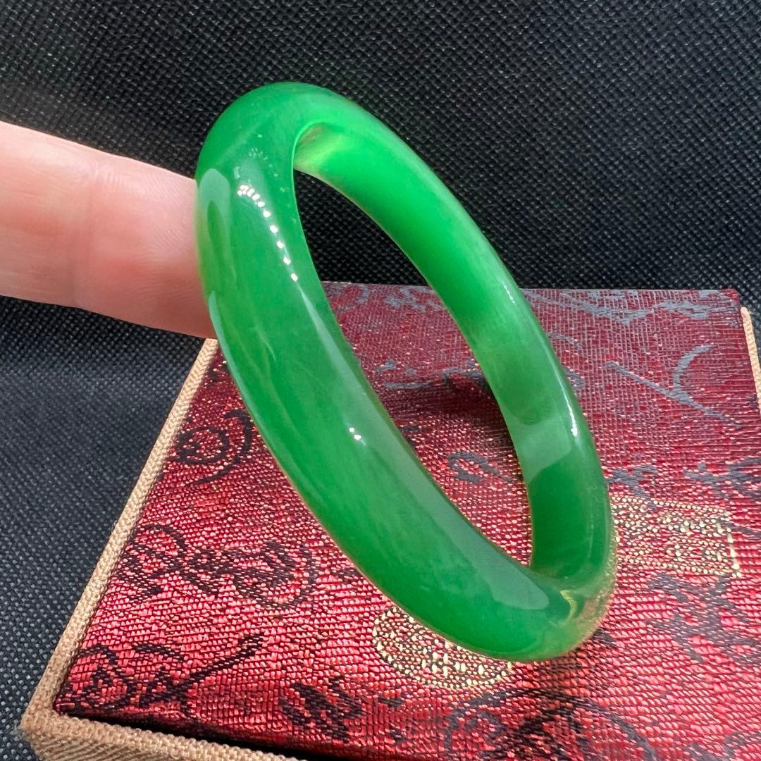 天然高氷種水緑翡翠キャツアイのパワーストーンバングル　番号AB940