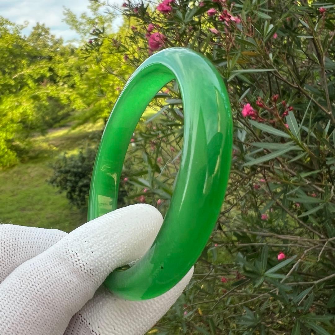 天然高氷種水緑翡翠キャツアイのパワーストーンバングル　番号AB940