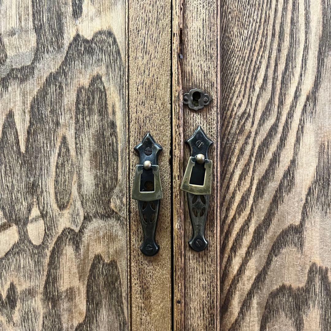 レトロ 木製 ガラス扉付き 食器棚 本棚 収納棚 ヴィンテージ調