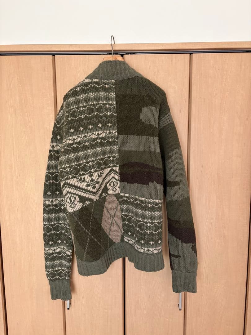 オリーブグリーン パターンニット カーディガン グレッグローレン