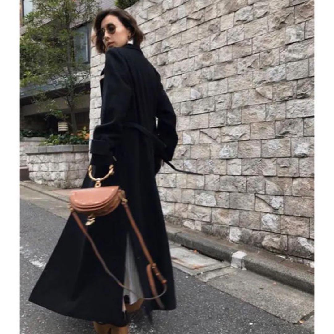 2601037 Ameri BELT FLARE LONG COAT ブラックS