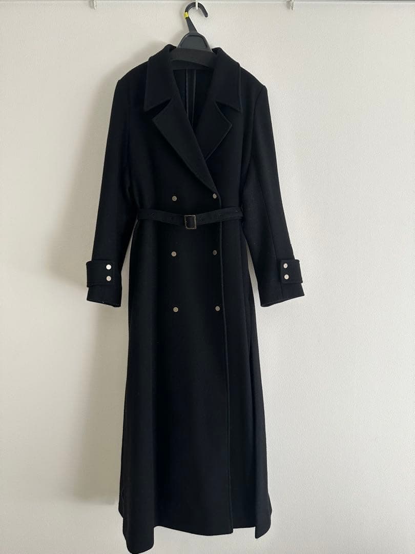 2601037 Ameri BELT FLARE LONG COAT ブラックS