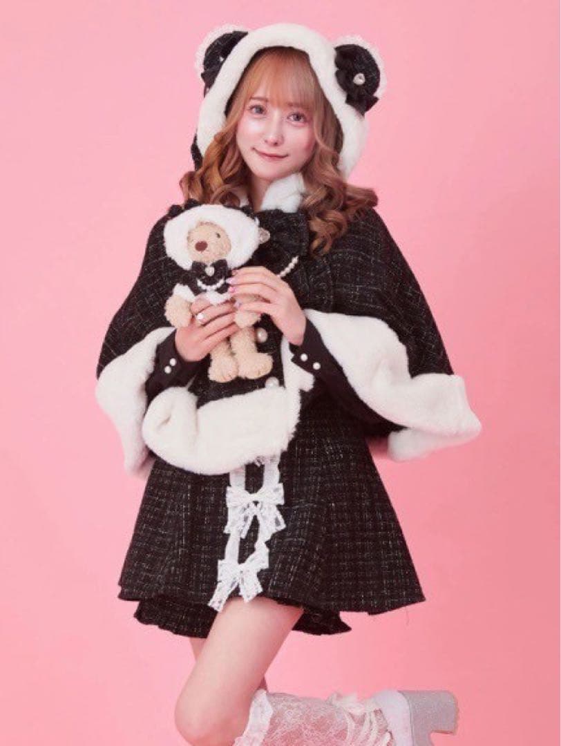 AnkRouge くまちゃん キラキラ ツイード ポンチョ ピンクAnkRougeアン