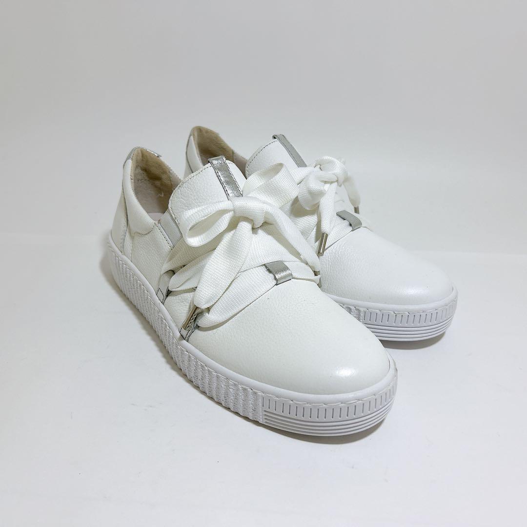 未使用級☆Gabor ガボール スニーカー レザー スリッポン リボン 24.5