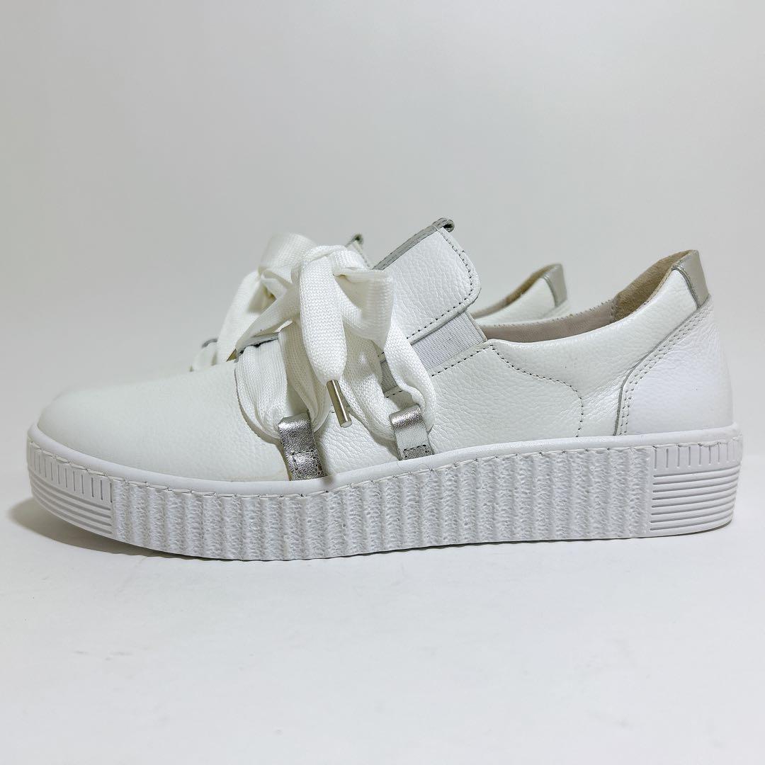 未使用級☆Gabor ガボール スニーカー レザー スリッポン リボン 24.5