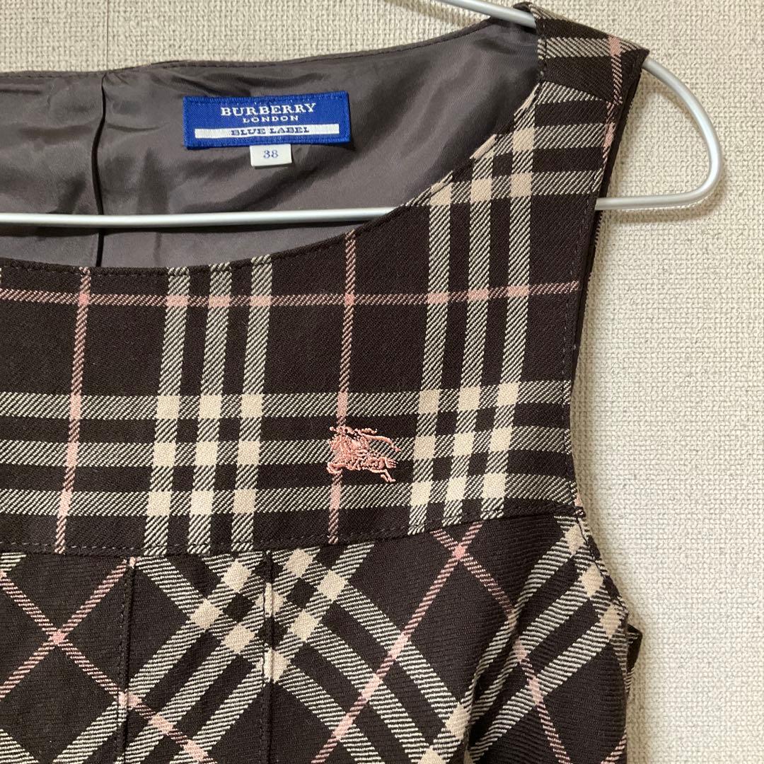 バーバリーブルーレーベル ノバチェック プリーツノースリーブワンピース 38