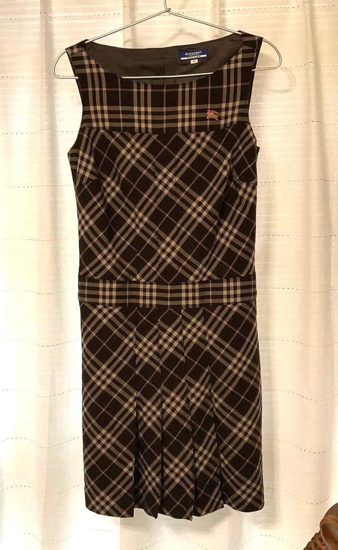 バーバリーブルーレーベル ノバチェック プリーツノースリーブワンピース 38