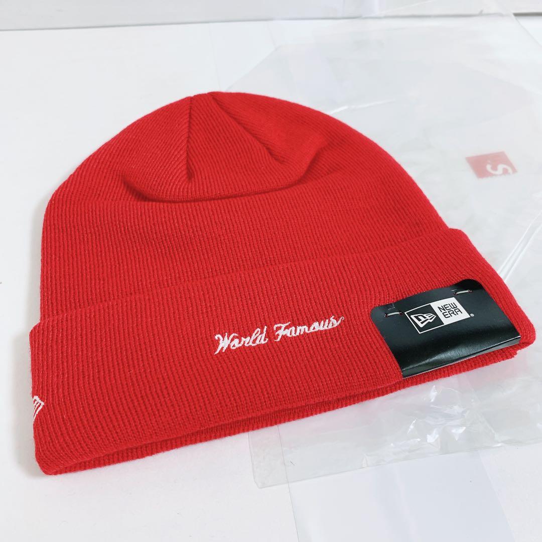 赤 17AW シュプリーム ニューエラ ボックスロゴ ビーニー ニットキャップ