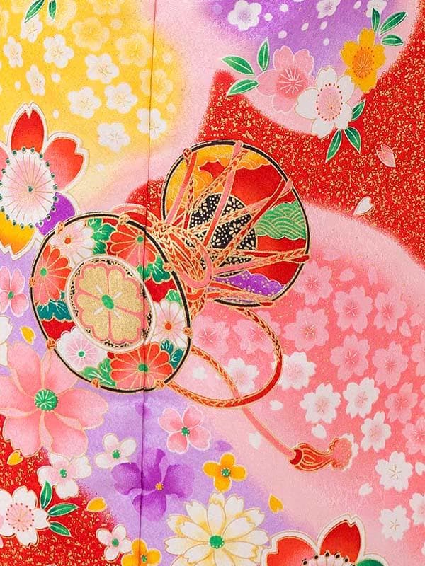 四つ身セット 絵羽 鼓柄 赤 - メルカリ