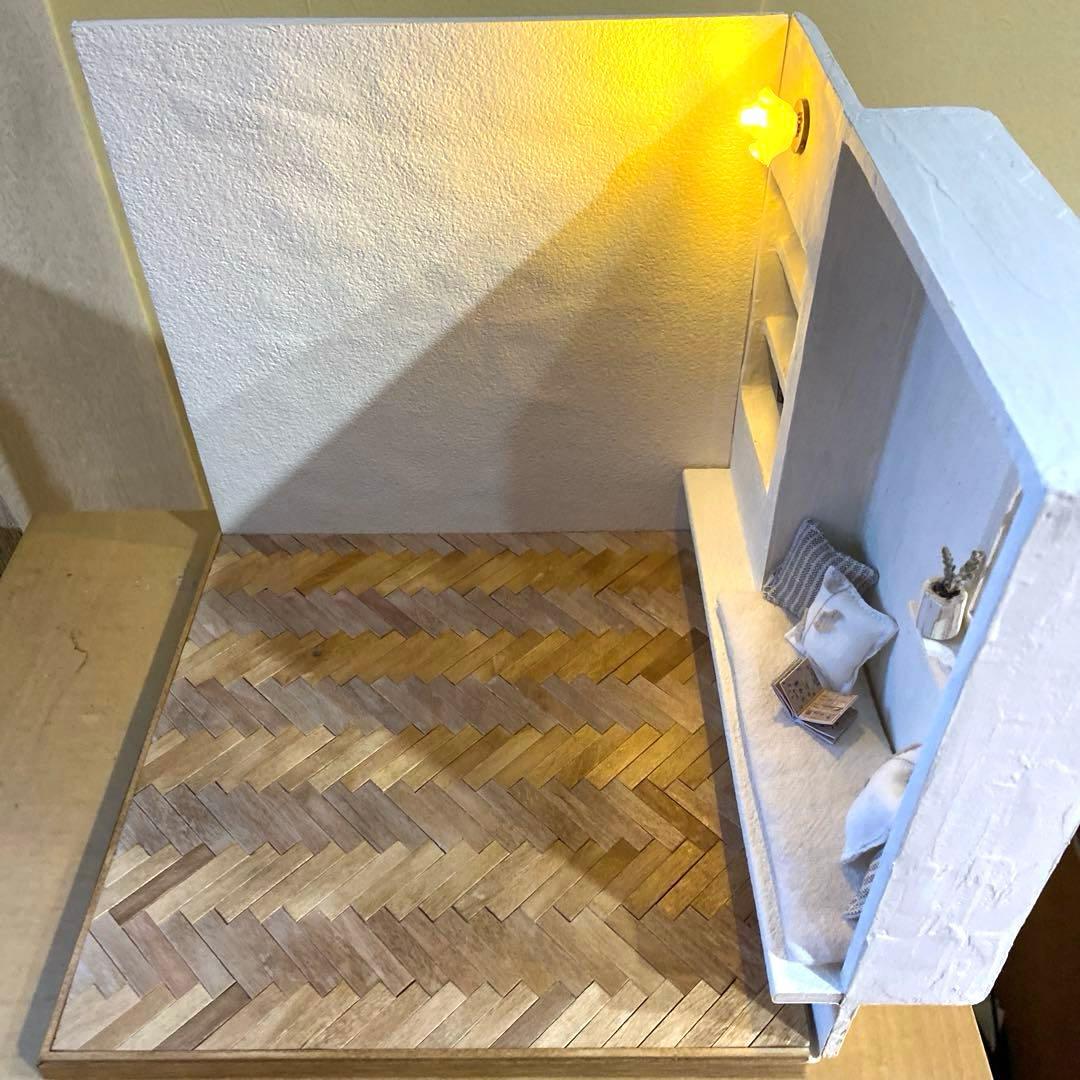 ✳︎1/12 ヘリンボーンの床と塗壁のドールハウス✳︎ 背景ボード ミニチュア