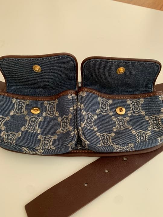 CELINE セリーヌ ウエストバッグ マカダム柄 ブルーデニム×レザー