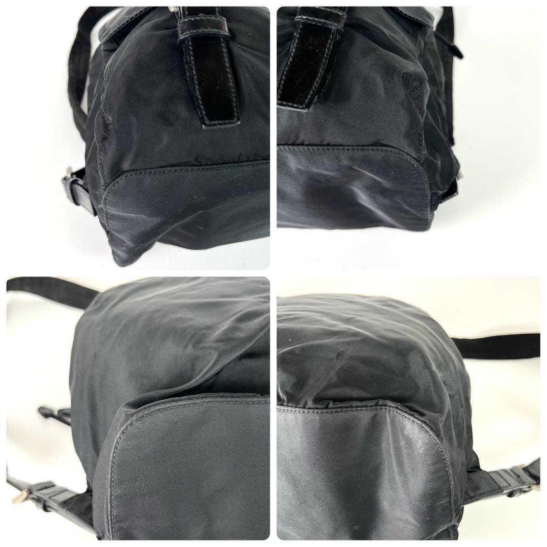 極美品 プラダ リュック 巾着 三角ロゴプレート ナイロン レザー ブラック