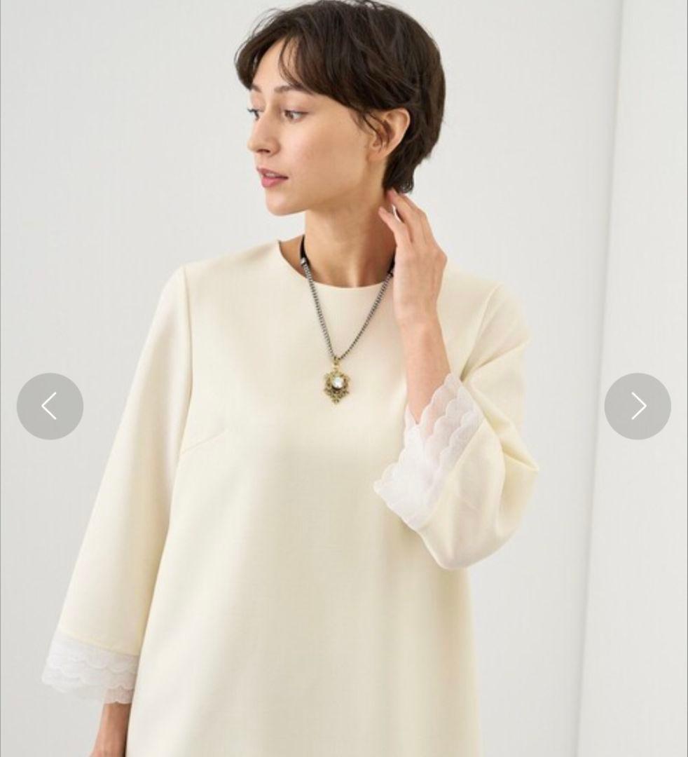 ANAYIアナイ38ウールジョーゼットスカラップワンピースレースフォーマルドレス