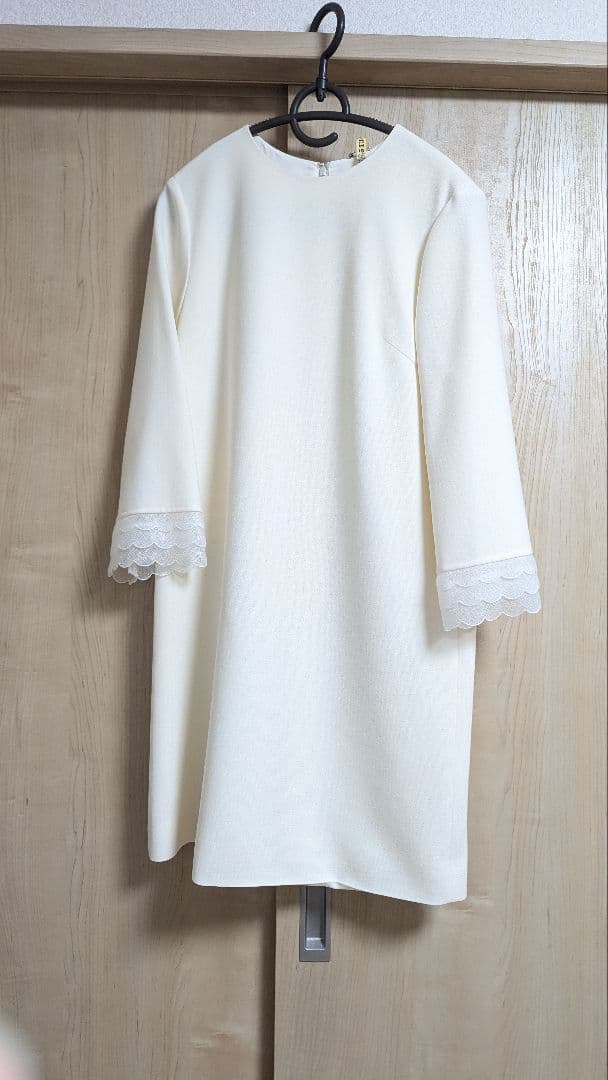 ANAYIアナイ38ウールジョーゼットスカラップワンピースレースフォーマルドレス