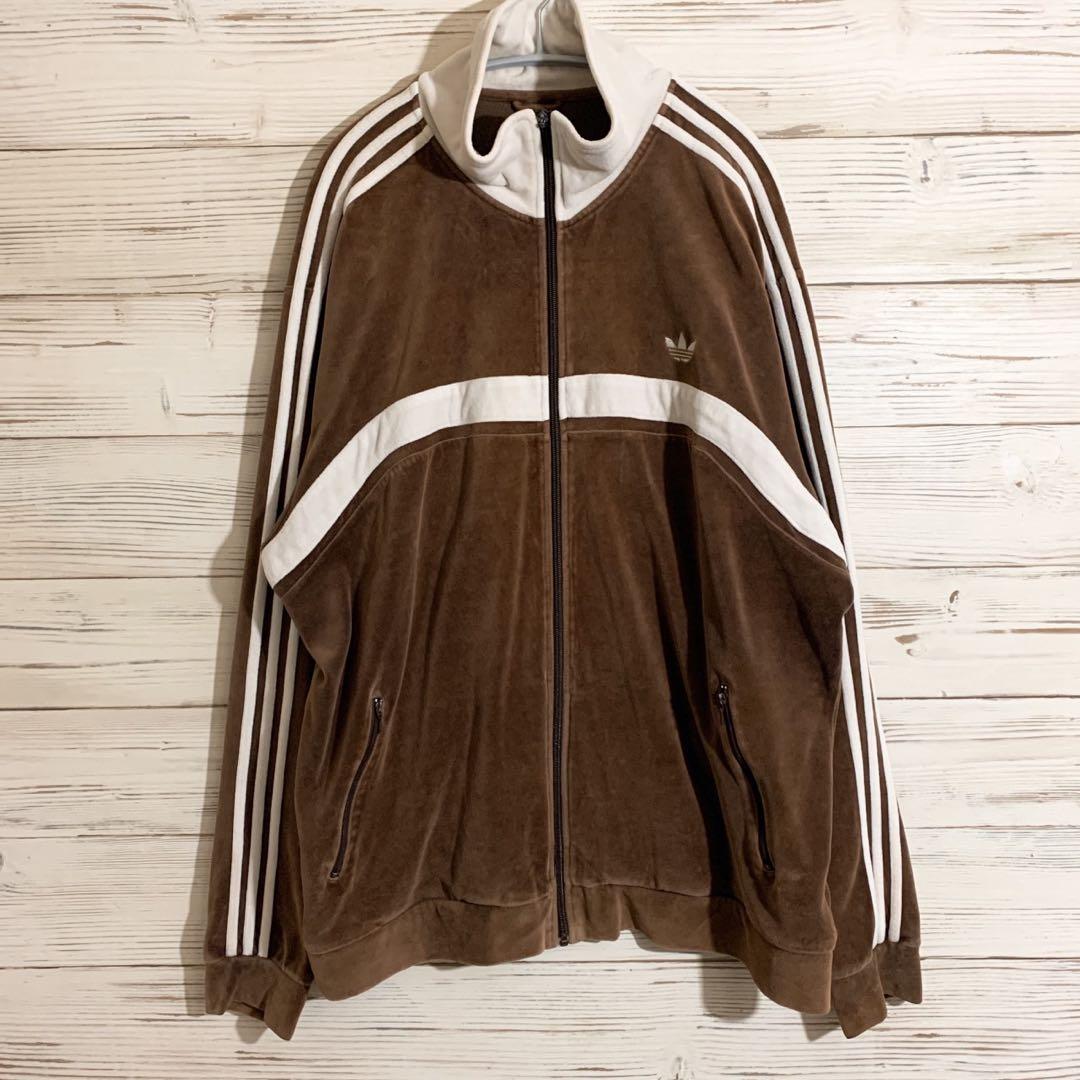 adidas トラックジャケット ベロア ブラウン 3XL - メルカリ