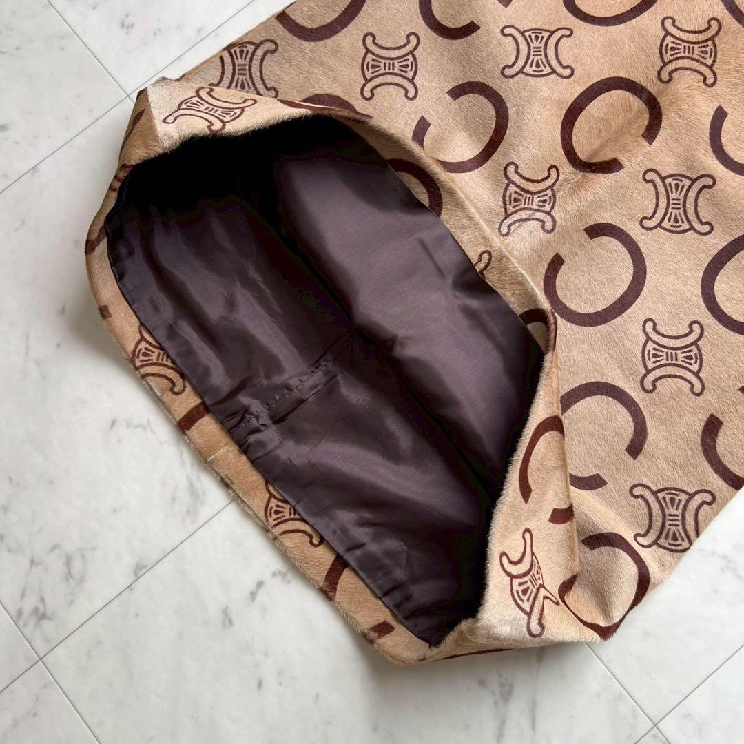 極美品 CELINE Cマカダム トリオンフ ハラコ スカート キャメル 42