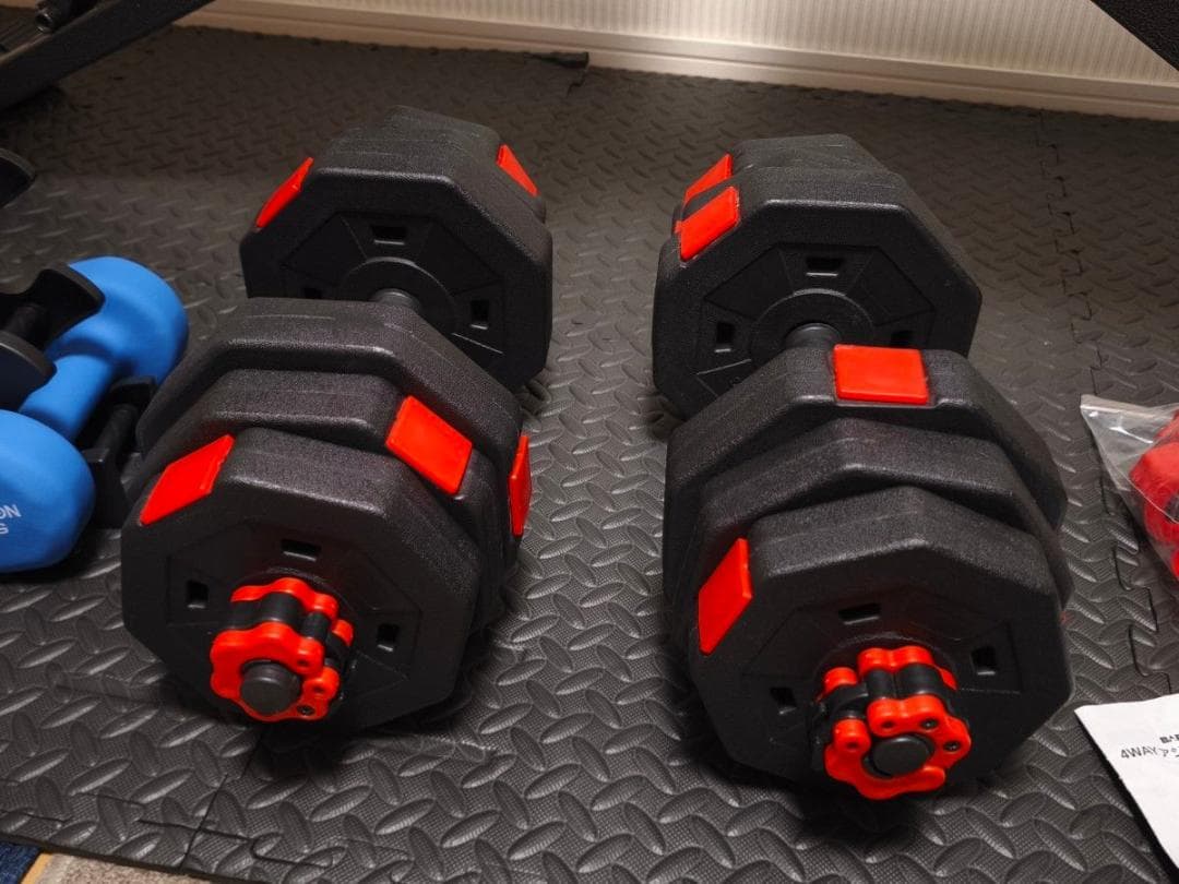 ☆おうちジム フルセット①ベンチ、マット、ダンベル 2個づつ+ダンベルラック ☆